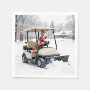 Flamingo Driving Golf Cart With Snowplow Napkins
