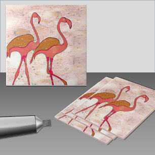 Flamingo Duo Pink Marble Decorative Ceramic Tile