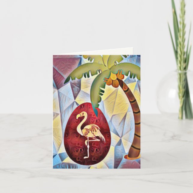 Flamingo Easter Egg and Palm Tree Beach Easter Letterpress Thank You Card (Front)