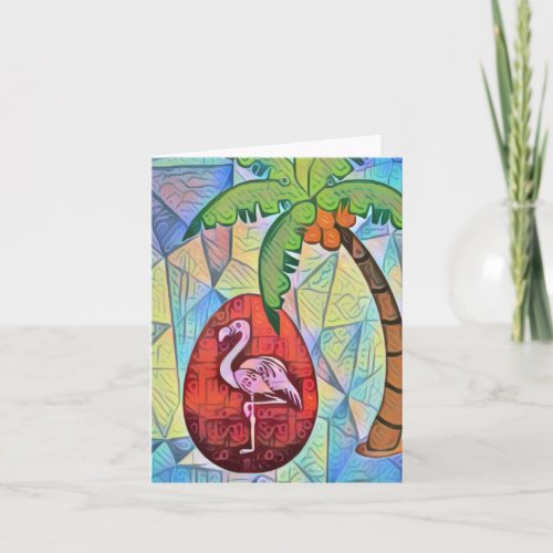 Flamingo Easter Egg and Palm Tree Beach Easter Thank You Card