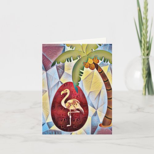 Flamingo Easter Egg and Palm Tree Beach Easter Thank You Card