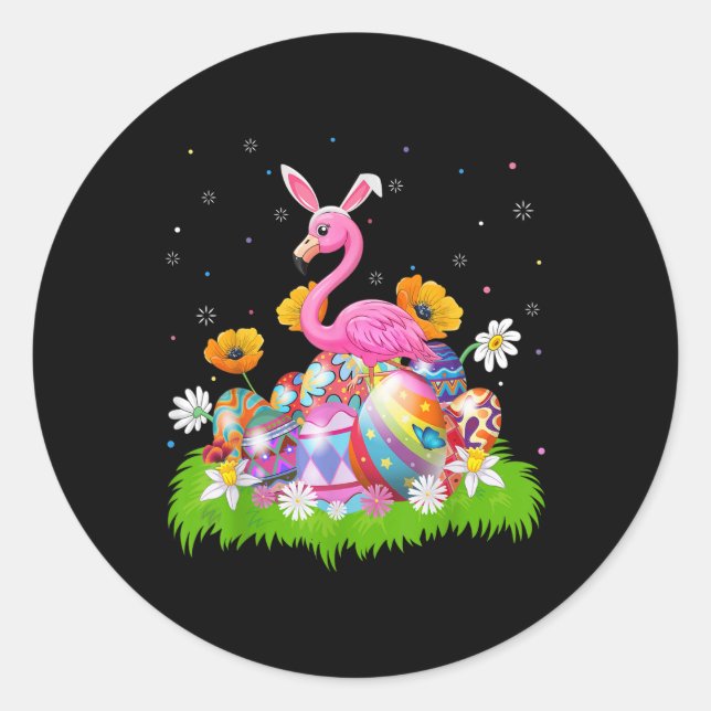 Flamingo Easter Egg Hunt Bunny Ear Flamingo Easter Classic Round Sticker (Front)