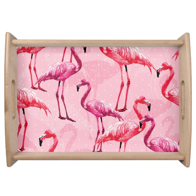 Flamingo Elegance: Pink Bird Pattern. Serving Tray (Front)