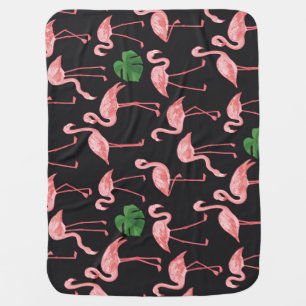 Flamingo Elegance: Vintage Monstera Fusion. Baby Blanket