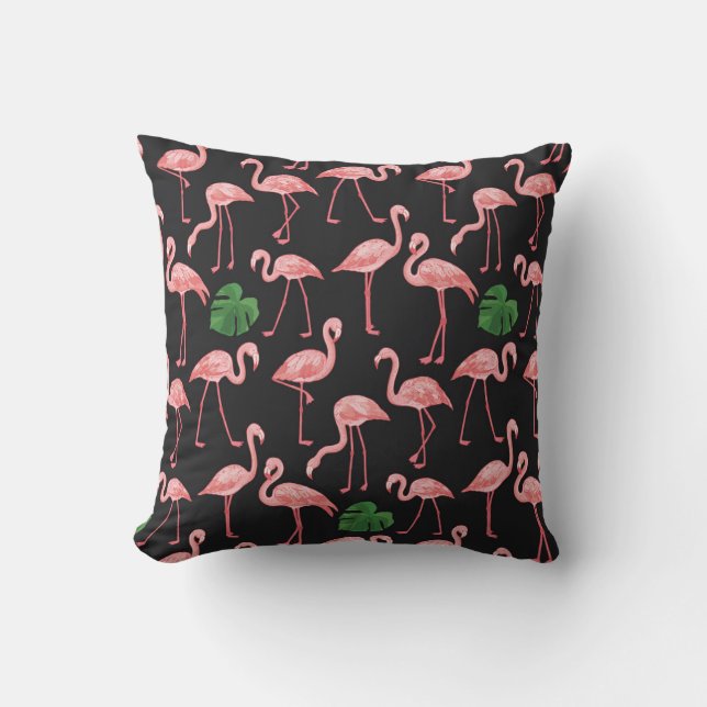 Flamingo Elegance: Vintage Monstera Fusion. Throw Pillow (Front)