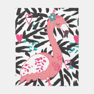 flamingo exotic bird vintage illustration fleece blanket