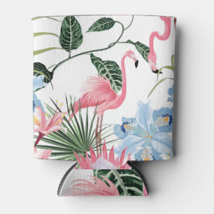 Flamingo Exotic Flowers Tropical Seamless Can Cooler