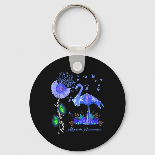 Flamingo Faith Hope Love Alopecia Awareness  Keychain (Front)