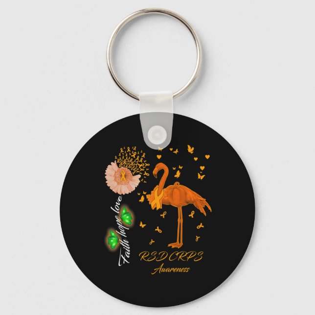 Flamingo Faith Hope Love Rsd Crps Awareness  Keychain (Front)
