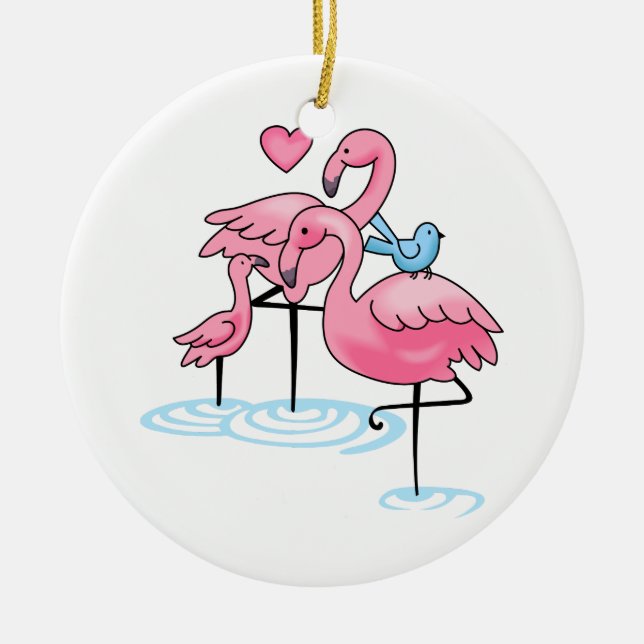 Flamingo Family Ceramic Ornament (Front)