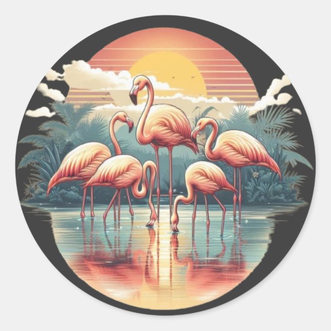 Flamingo Family Fun Classic Round Sticker (Front)