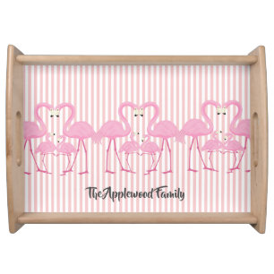 Flamingo Family Tray with Stripes