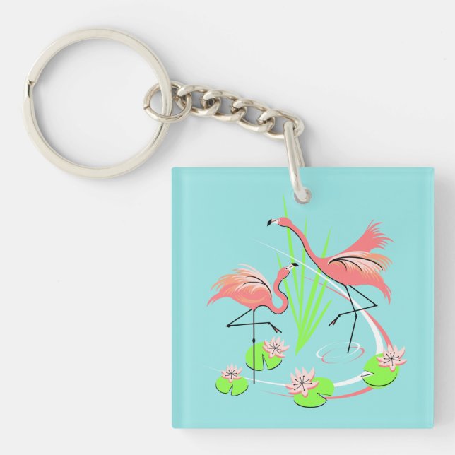 Flamingo Fandango Duo keychain acrylic square (Front)