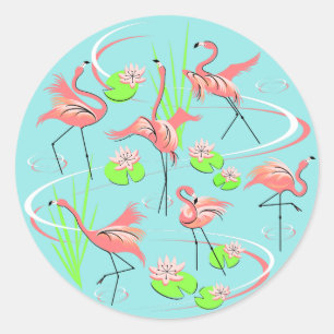 Flamingo Fandango Round sticker