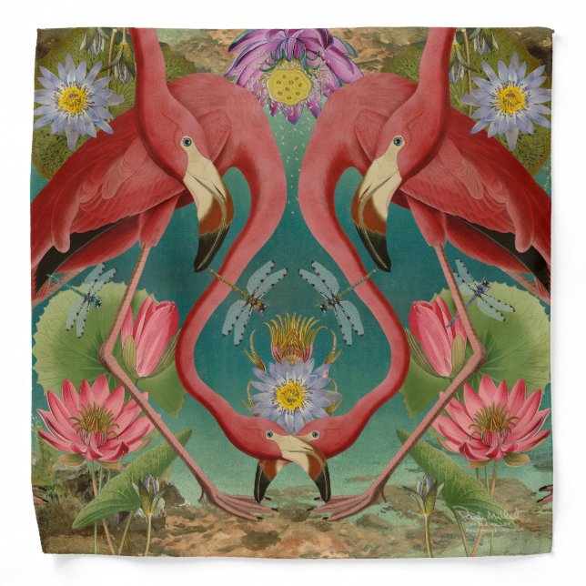 Flamingo Fantasy Bandana Adult/Large 22" x 22" (Front)