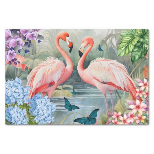 Flamingo Fantasy Florals   Butterflies Tissue Paper