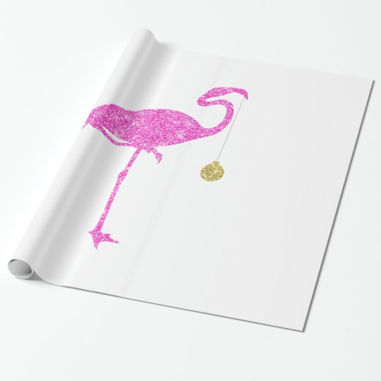 Flamingo Faux Pink Glitter Flamingos Christmas Wrapping Paper