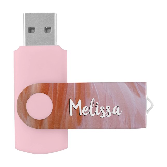 Flamingo Feathers in Shades of Pink Flash Drive (Opened)