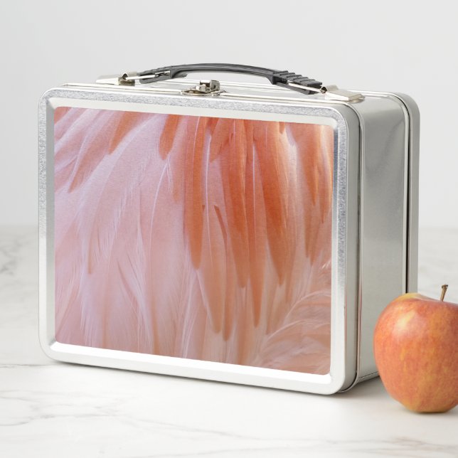 Flamingo Feathers in Shades of Pink Metal Lunch Box (In Situ)