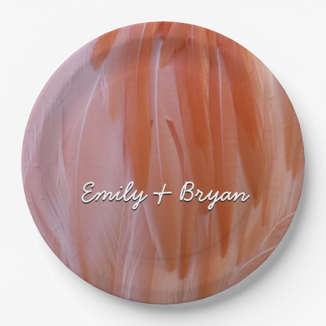 Flamingo Feathers in Shades of Pink Paper Plates (Front)