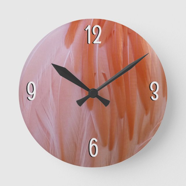 Flamingo Feathers in Shades of Pink Round Clock (Front)