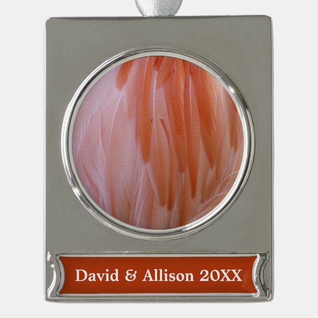 Flamingo Feathers in Shades of Pink Silver Plated Banner Ornament (Front)
