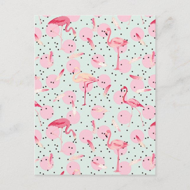Flamingo Feathers On Polka Dots 2 Postcard (Front)
