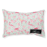 Flamingo Feathers On Polka Dots | Add Your Name Pet Bed