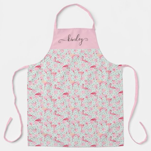 Flamingo Feathers On Polka Dots Apron