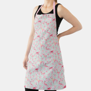 Flamingo Feathers On Polka Dots Apron