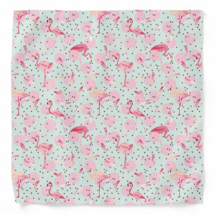 Flamingo Feathers On Polka Dots Bandana
