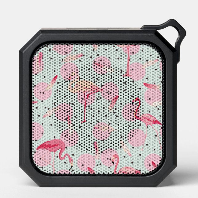 Flamingo Feathers On Polka Dots Bluetooth Speaker (Front)