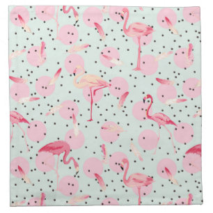 Flamingo Feathers On Polka Dots Cloth Napkin