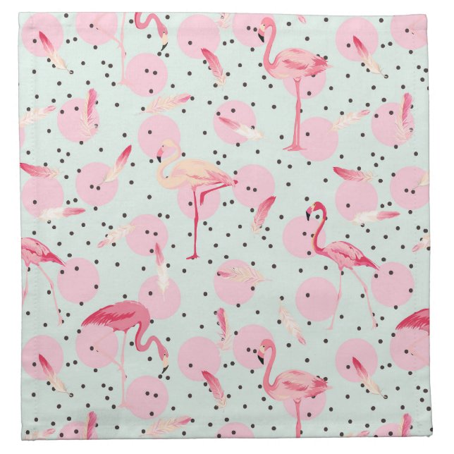 Flamingo Feathers On Polka Dots Cloth Napkin (Front)
