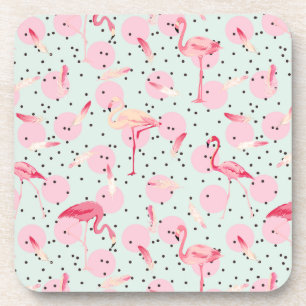 Flamingo Feathers On Polka Dots Drink Coaster