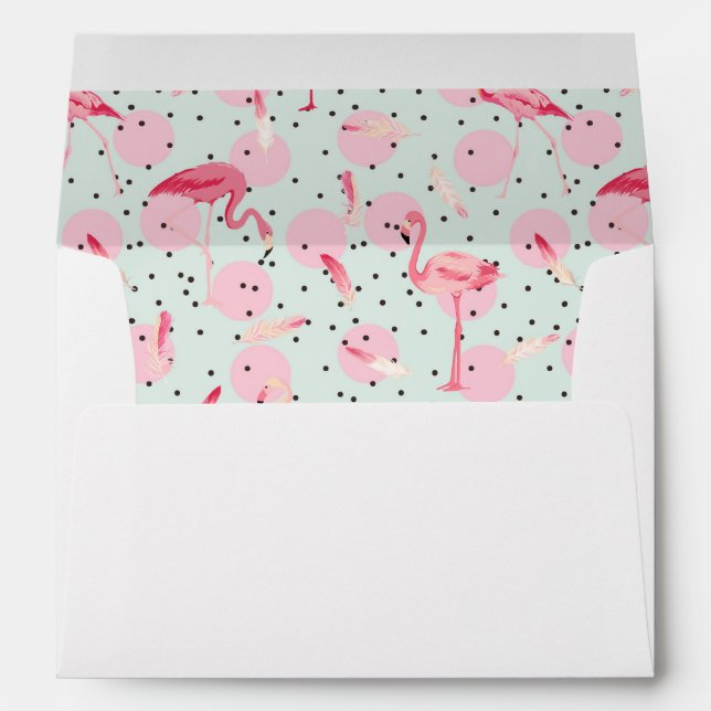 Flamingo Feathers On Polka Dots Envelope (Back (Bottom))