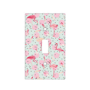 Flamingo Feathers On Polka Dots Light Switch Cover