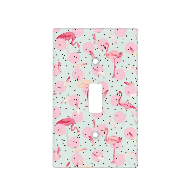 Flamingo Feathers On Polka Dots Light Switch Cover (Front)