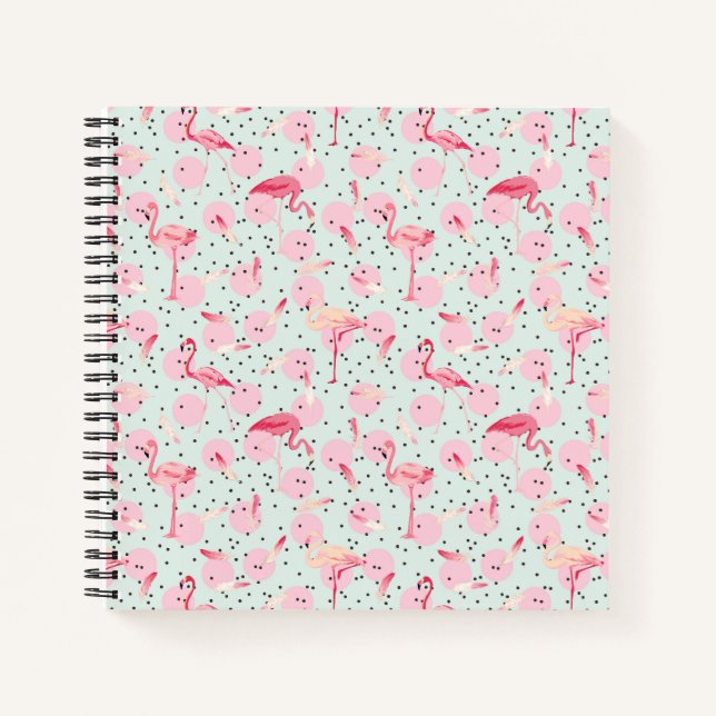 Flamingo Feathers On Polka Dots Notebook (Front)