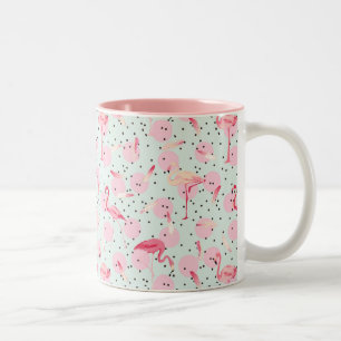 Flamingo Feathers On Polka Dots Two-Tone Coffee Mug
