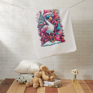 Flamingo Festivities Santa Hat and Glasses Christm Baby Blanket