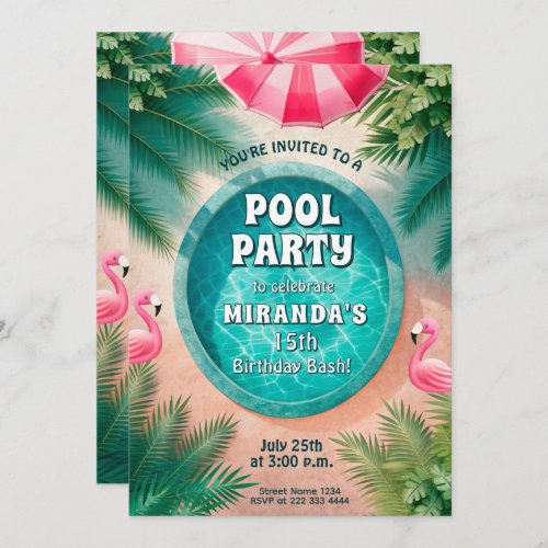 Flamingo Fiesta Pool Party Birthday Invitation