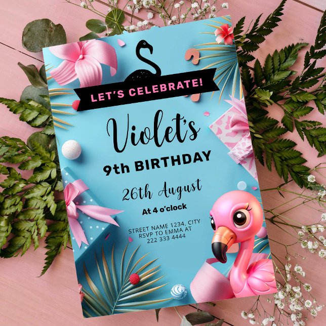Flamingo Fiesta Tropical Birthday Celebration Invitation (Creator Uploaded)
