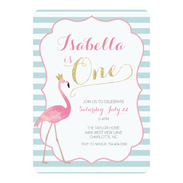 Flamingo First Birthday Invitation