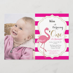 Flamingo First Birthday Invitation Girl