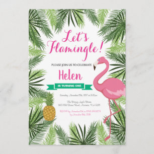 Flamingo First Birthday Invitation Girl