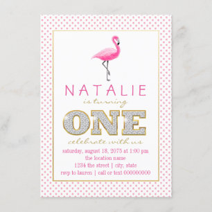 Flamingo First Birthday Party Invitation