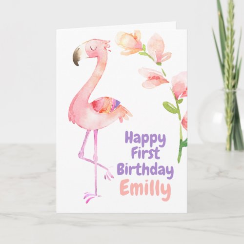 Flamingo First Happy 1st Birthday Card