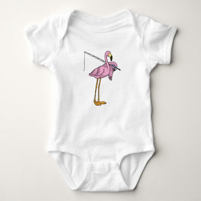 Flamingo Fishing Fisher Fishing rod Baby Bodysuit (Front)