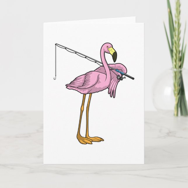 Flamingo Fishing Fisher Fishing rod Card (Front)